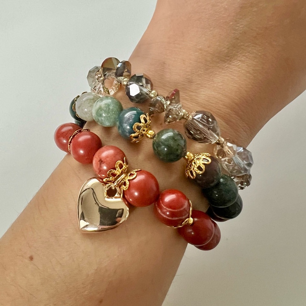New Indian Agate Red Jasper Gemstone Bracelet Set